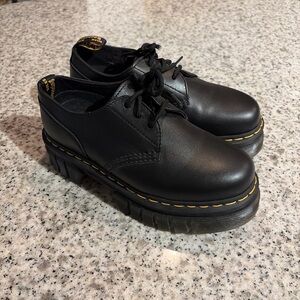 Dr. Martens Black Leather Oxfords with Yellow Stitching